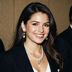 Elegant Woman in Corporate Party Wear with Pearls