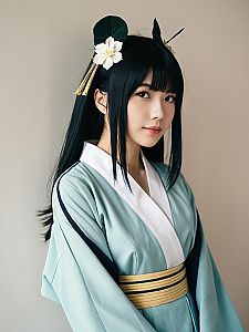 Realistic Kikunojo Kiku Cosplay Woman in Traditional Japanese Costume