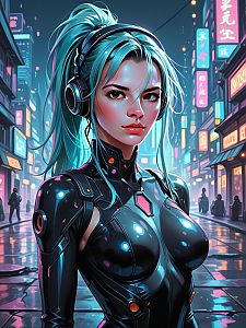 Futuristic Woman in Cyberpunk City