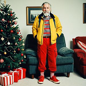 Elderly Man by Christmas Tree