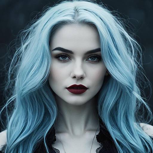 Portrait of Woman with Ice Blue Hair in Hyper-Realistic Style