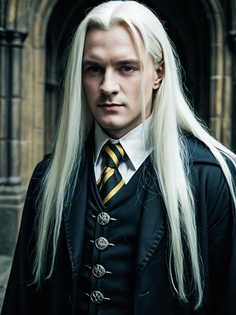 Man in Harry Potter Lucius Malfoy Costume Photorealistic Villain Cosplay