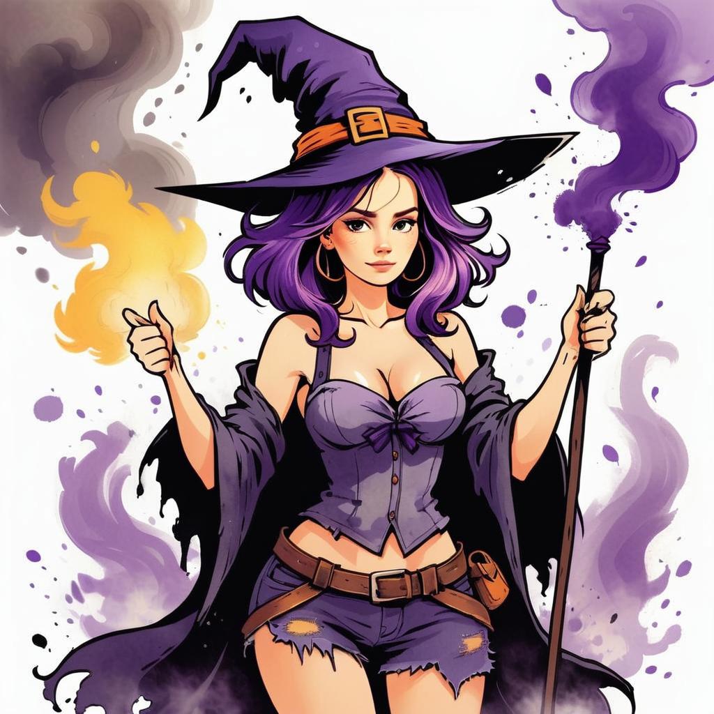 Confident Young Witch with Purple Hair and Magic Confident Young Witch with Purple Hair and Magic