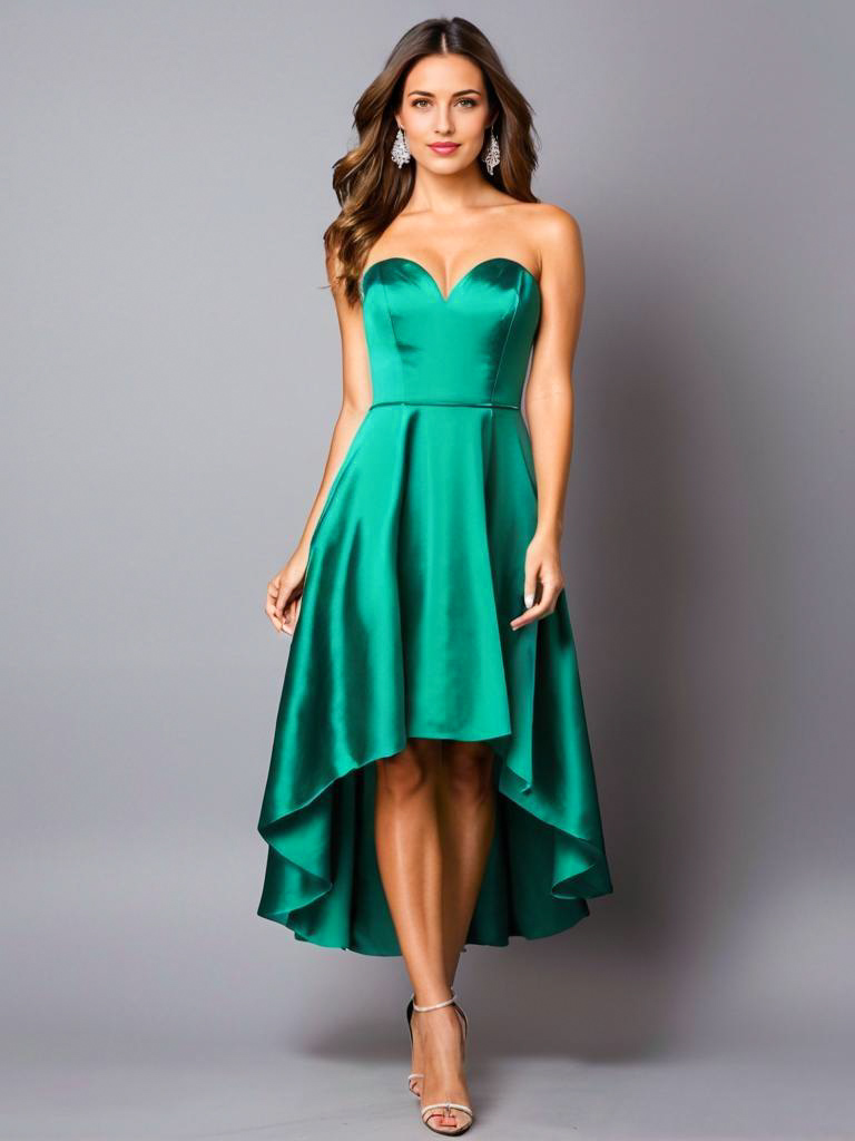 Elegant Woman in Green High-Low Dress