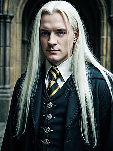 Man in Harry Potter Lucius Malfoy Costume Photorealistic Villain Cosplay