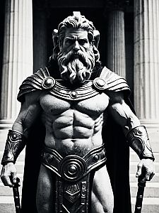 Muscular Man in Hephaestus God Costume with Ancient Greek Armor