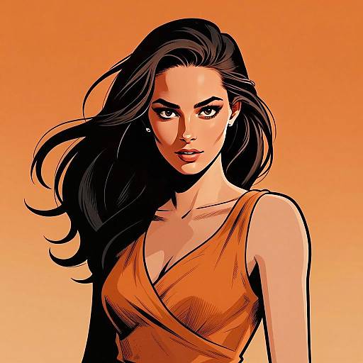 Stylized Digital Portrait of a Confident Young Woman with Flowing Hair