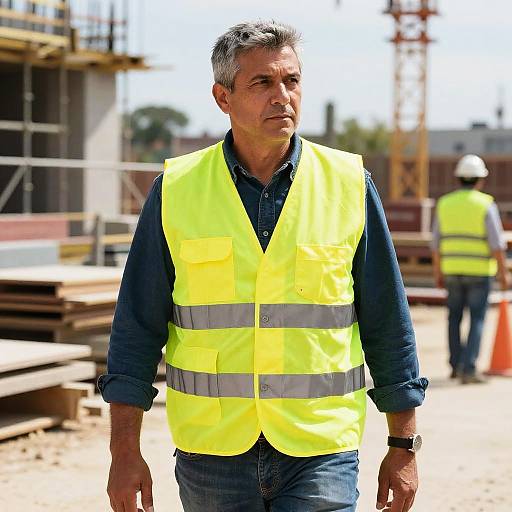 Man Wearing High-Visibility Safety Vest on Construction Site