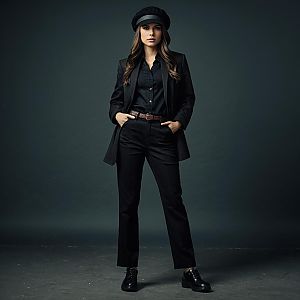 Confident Woman in Stylish Black Outfit