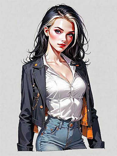 Realistic Comic Style Portrait of Woman in Casual Outfit Full Body Shot