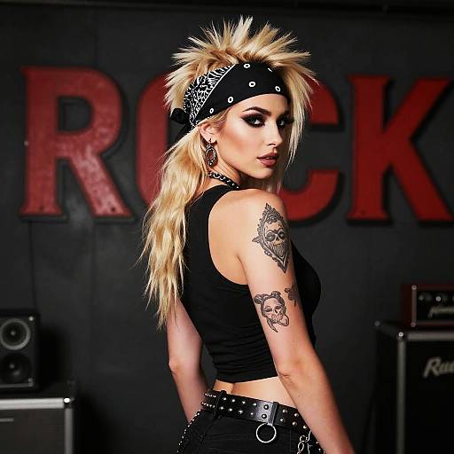 Punk Rock Woman with Tattoos and Spiked Hair in Music Studio