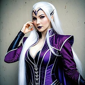 Fantasy Woman in Purple and Silver Costume with White Hair