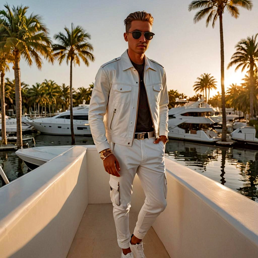 Stylish Man on Yacht at Sunset