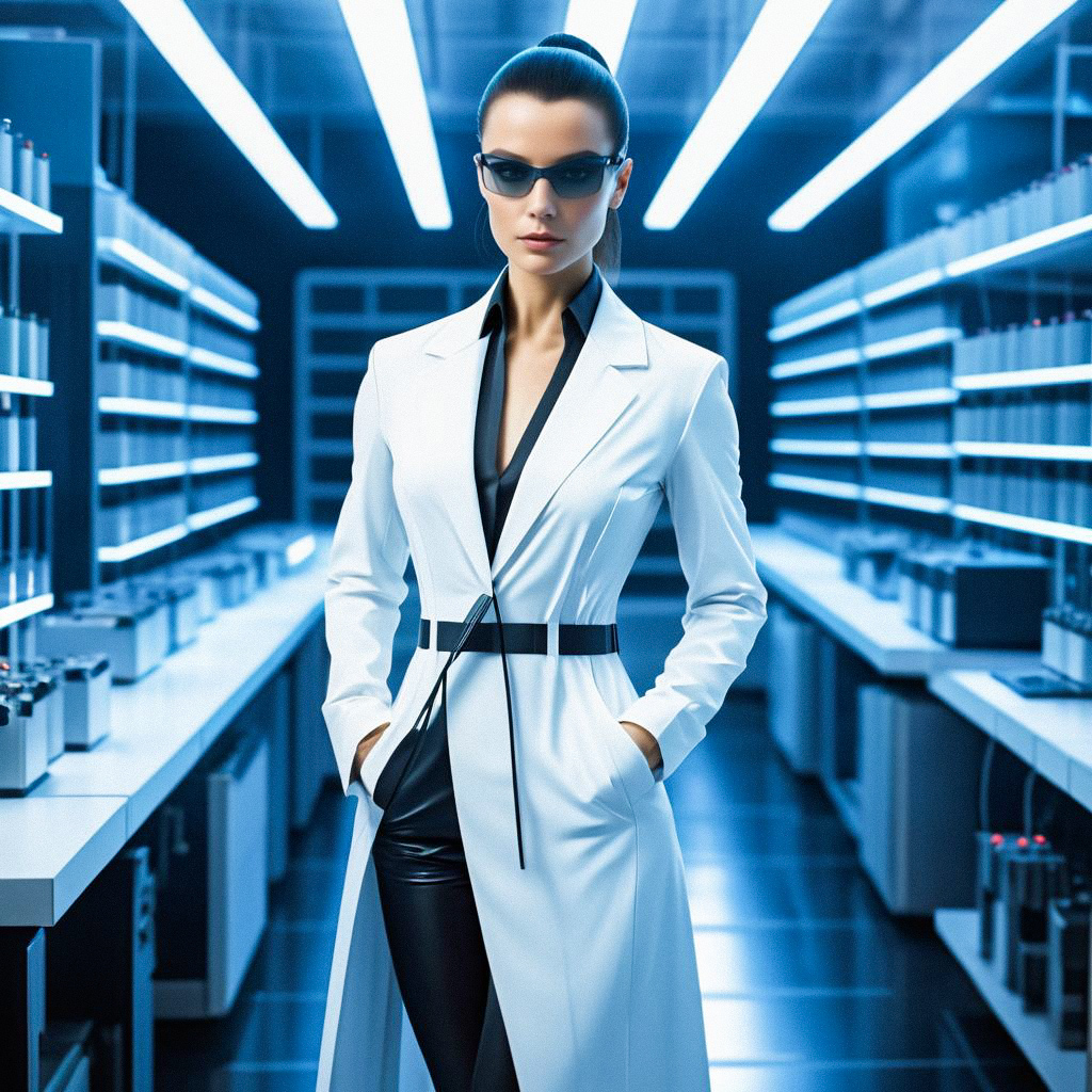 Confident Woman in Futuristic Lab