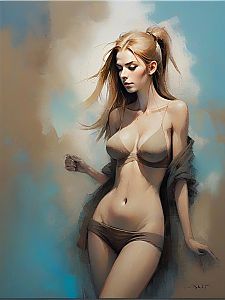Stylized Woman with Long Hair in Abstract Background