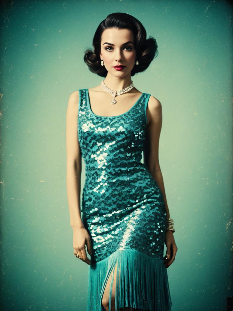 Woman in Modern Flapper Revival Sleeveless Midi-Length Sequin Dress