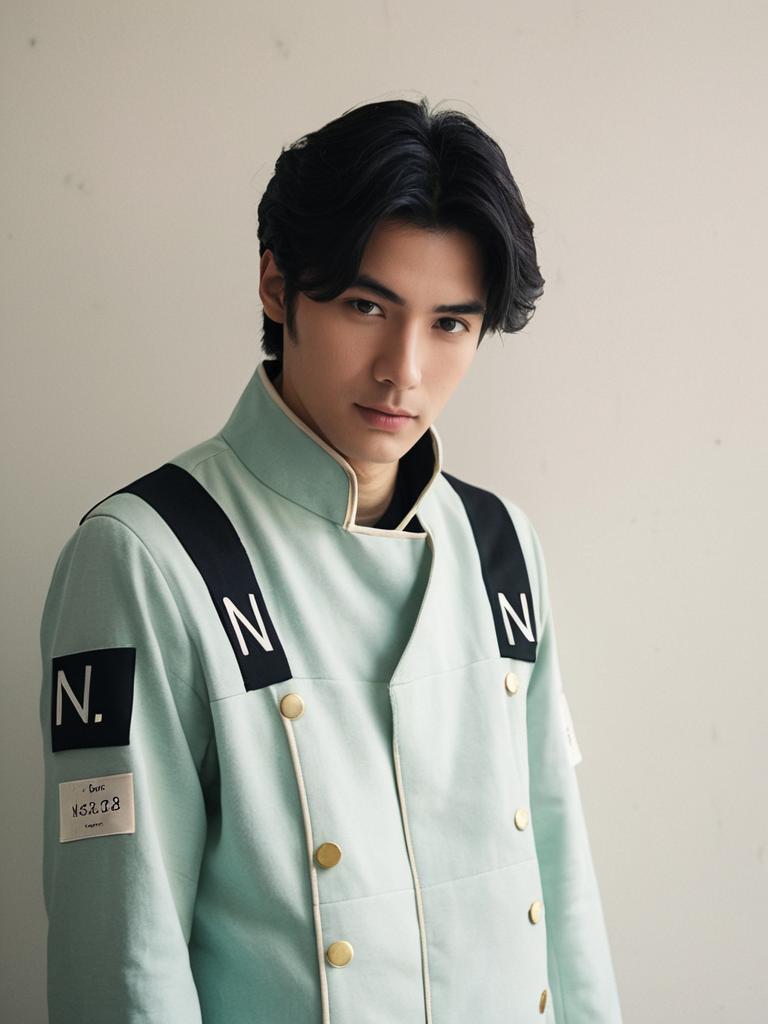 Man in Realistic Sci-Fi Cosplay Costume with Serial Designation N