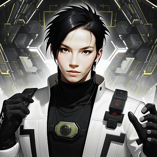 Futuristic Anime Man in Cyberpunk Style Inspired by Apex Legends and Crypto