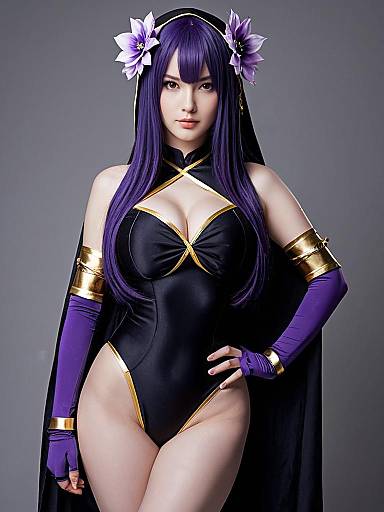 Murasaki Shikibu Swimsuit Cosplay from Fate Series in Realistic Style