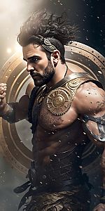 Muscular Ancient Warrior in Dynamic Pose