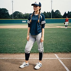 Confident Woman in Baseball Outfit on Field