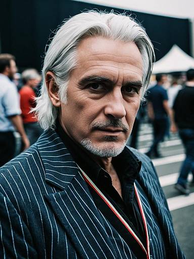 Man in Pinstripe Suit at Anya Forger Cosplay Festival Photorealistic Portrait