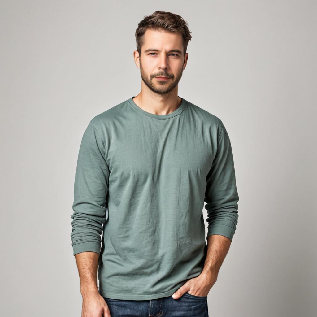 Man in Casual Green Shirt Posing Confidently