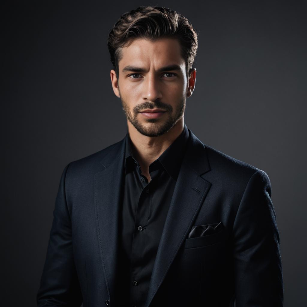 Stylish man in black suit exuding professionalism