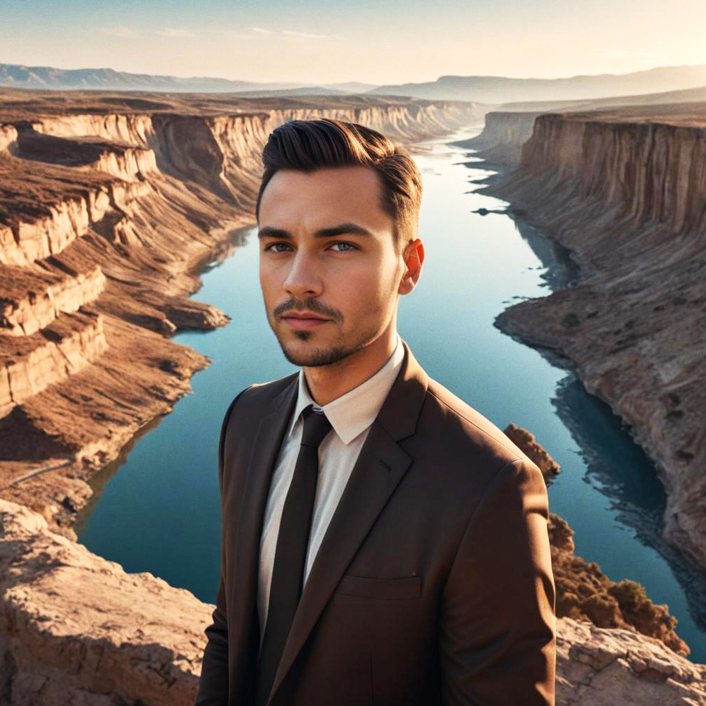 Well-Dressed Man at Canyon Sunset