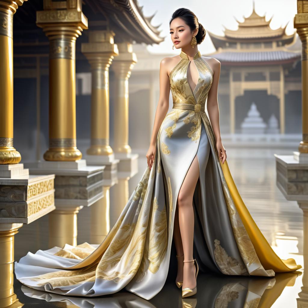 Stunning Woman in Exquisite Gown with Gold Detailing