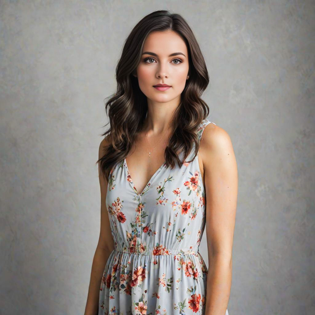 Young Woman in Floral Dress Portrait Young Woman in Floral Dress Portrait