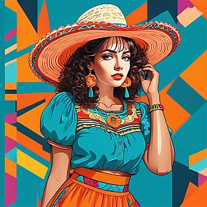 Vibrant Woman in Traditional Attire with Straw Hat