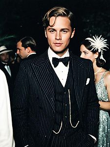 1920s Gatsby Party Costume Male in Pinstripe Suit