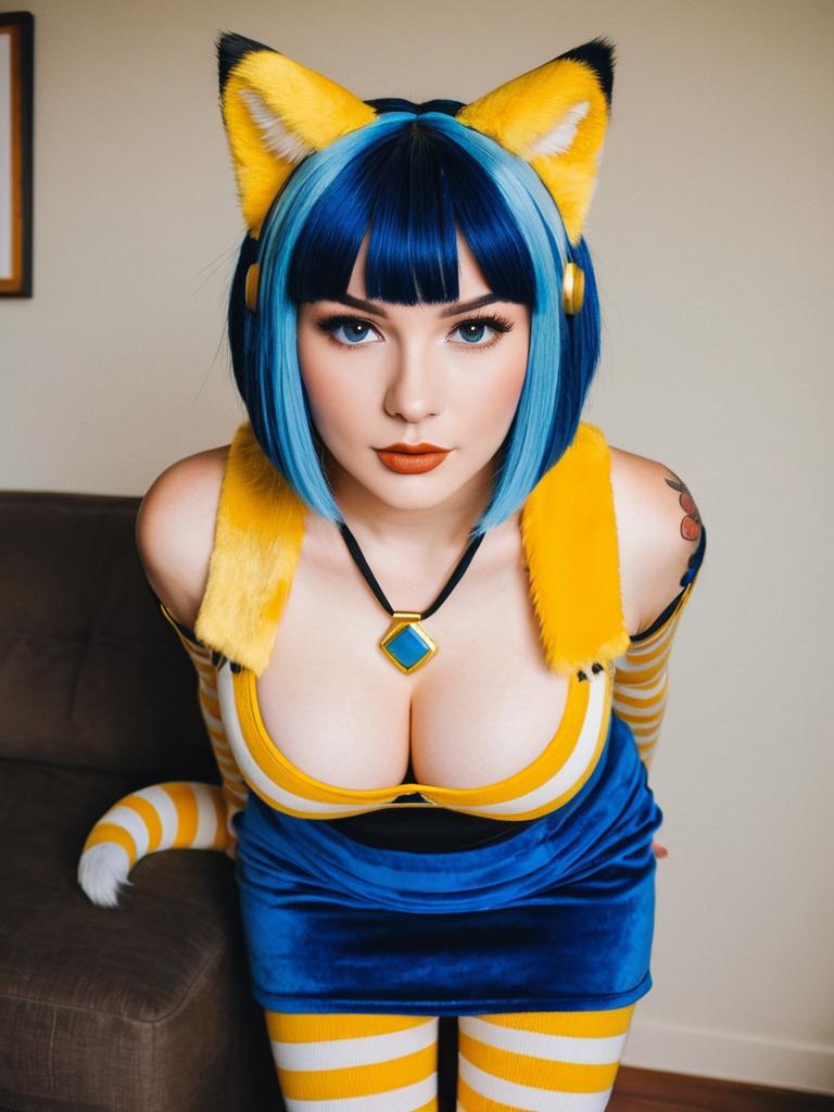 Ankha Animal Crossing Cosplay Woman Blue Yellow Costume