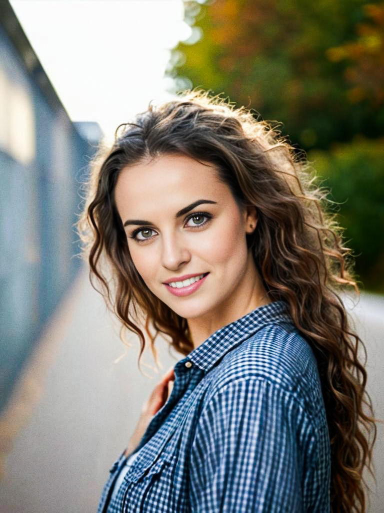 Smiling Young Woman Outdoors with Green Eyes