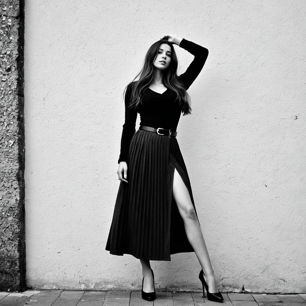 Stylish Woman in Pleated Skirt - Black and White Fashion Stylish Woman in Pleated Skirt - Black and White Fashion