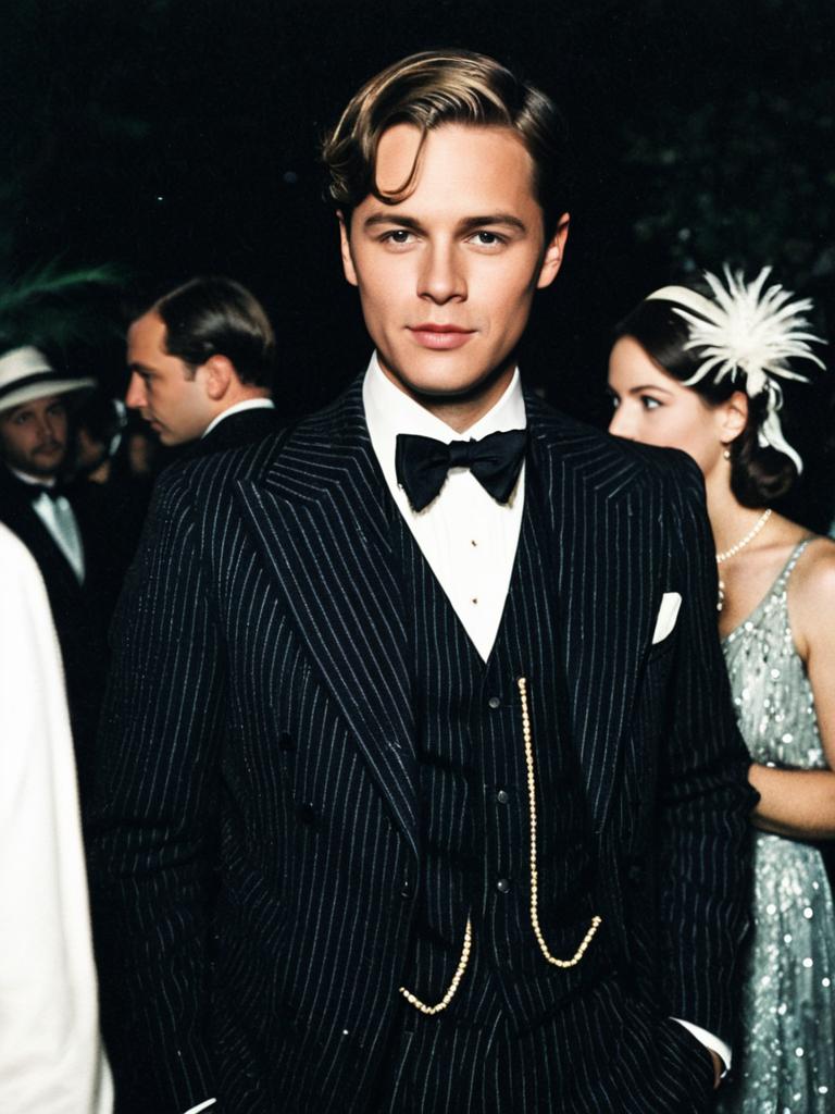 1920s Gatsby Party Costume Male in Pinstripe Suit