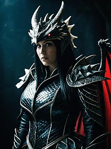 Woman in Detailed Dragon Costume Waist Up Dramatic Cosplay Portrait