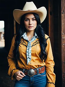 Photorealistic Woman in Cowgirl Cowboy Costume Cosplay Portrait