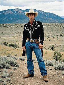 Man in Brokeback Mountain Costume in Western Landscape