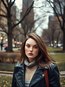 Young woman in urban park during autumn