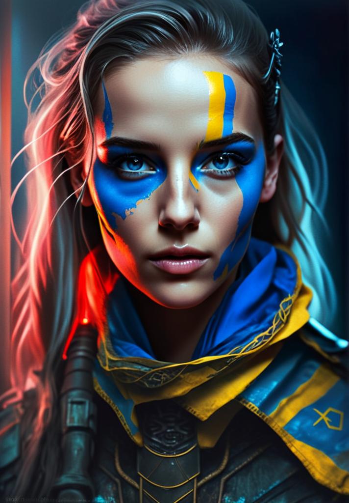 Portrait of Young Woman with Blue Eyes and Futuristic Armor Portrait of Young Woman with Blue Eyes and Futuristic Armor
