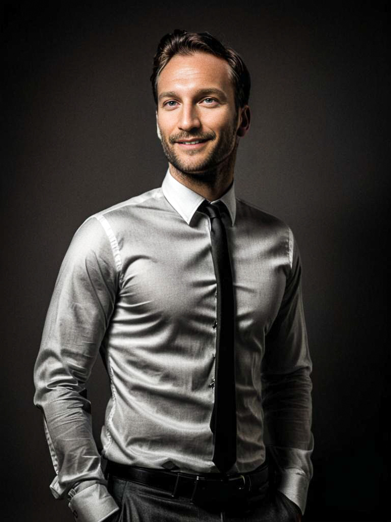 Confident Man in Fitted Shirt and Tie