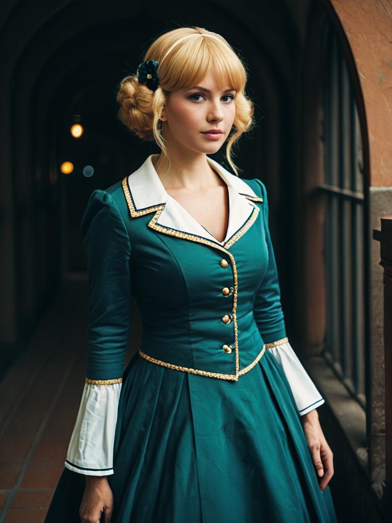 Frederica Baumann Cosplay Woman in Elegant Teal Costume