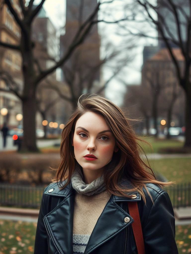 Young woman in urban park during autumn Young woman in urban park during autumn