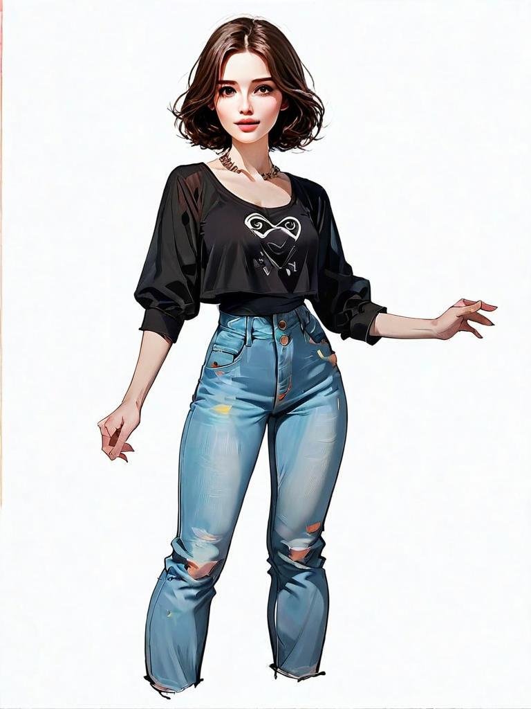 Realistic Comic Style Full Body Portrait of a Woman in Casual Outfit
