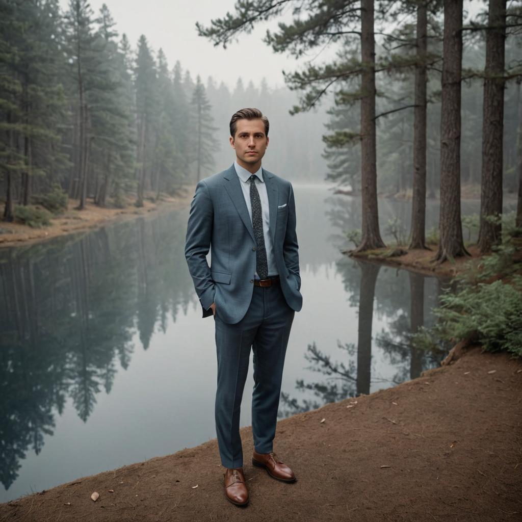 Confident Man in Suit in Forest