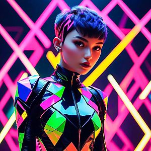 Futuristic Cyberpunk Woman in Neon Lights