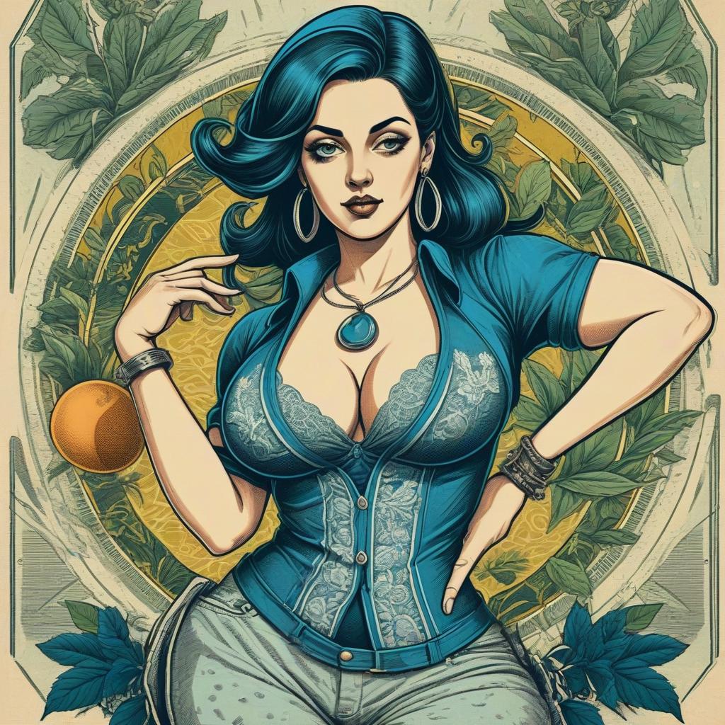 Confident Woman with Blue Hair in Vibrant Artwork