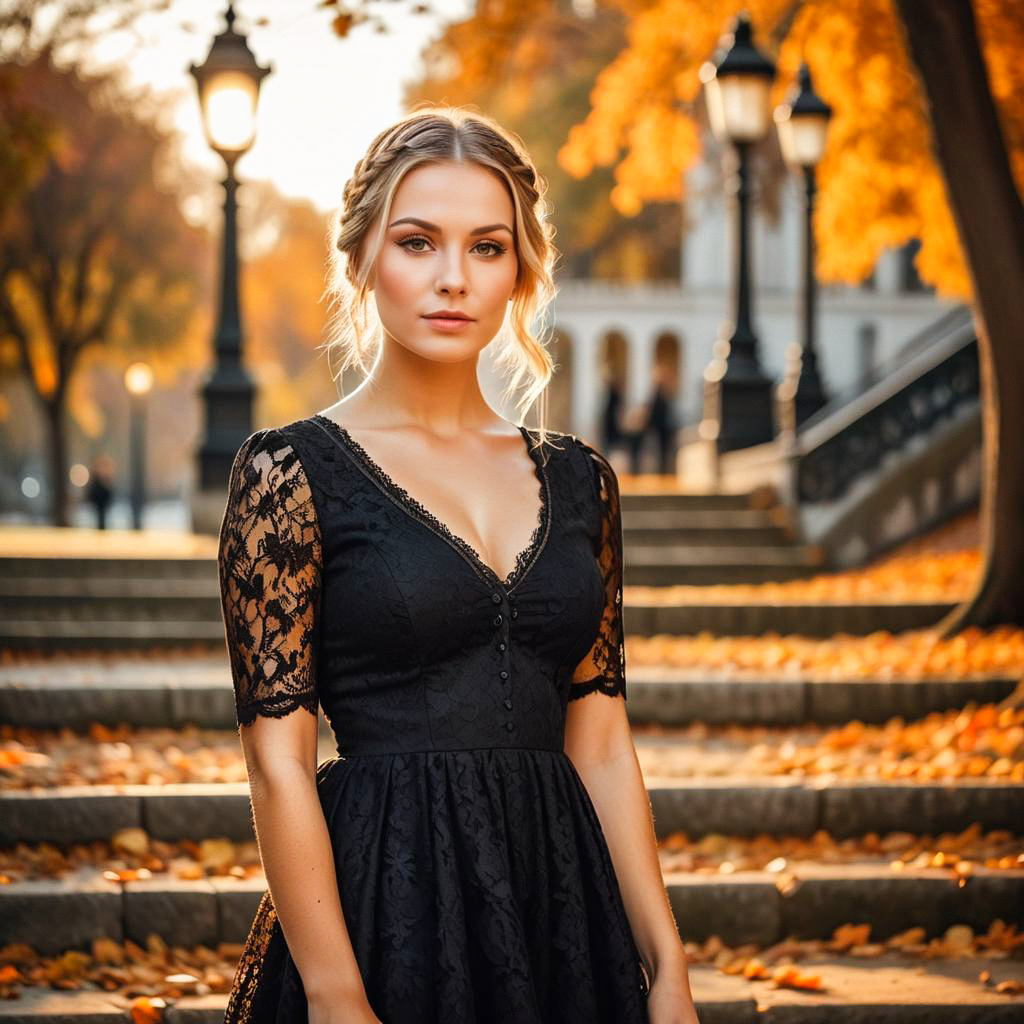 Elegant Woman in Autumn Foliage